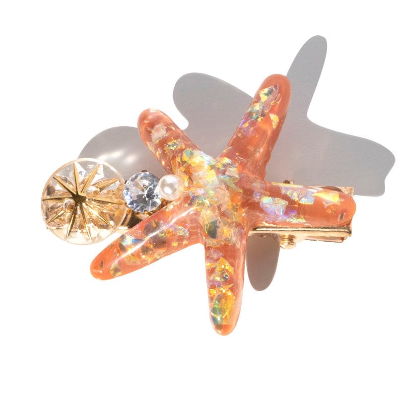 Mini  Dark Pink Crystal Starfish Hair Clip丨NueShiny