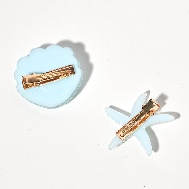 Mini Blue Shell Pearl Starfish Hair Clip Set丨NueShiny