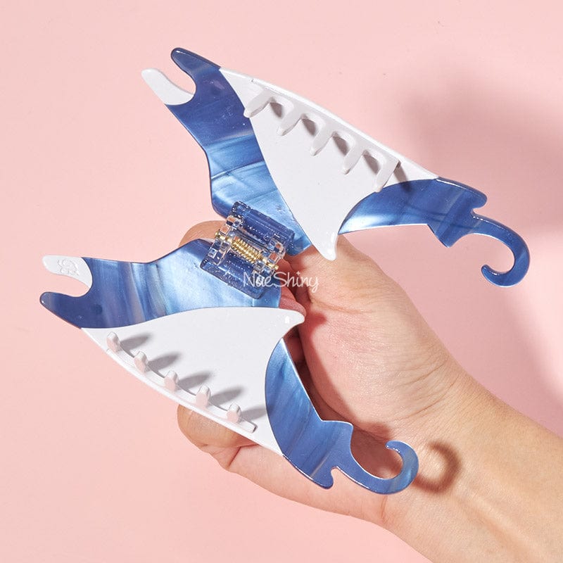 Jumbo Blue and White Manta Hair Claw Clips | NueShiny