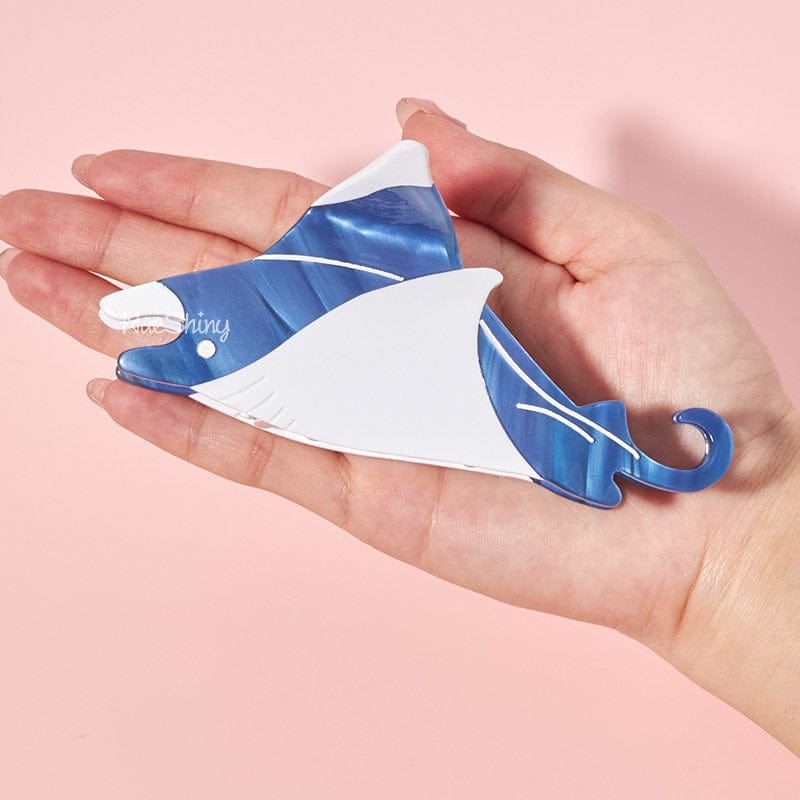 Jumbo Blue and White Manta Hair Claw Clips | NueShiny