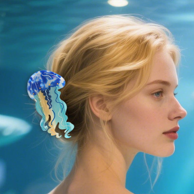 Medium Cartoon Blue Jellyfish Hair Claw Clips| NueShiny