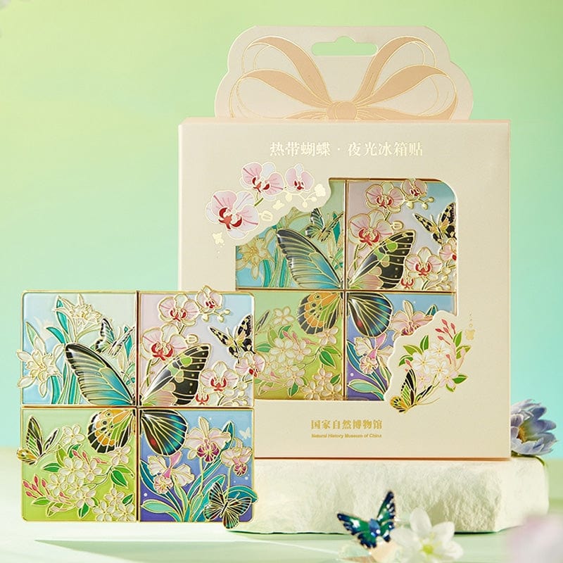 Glow-in-the-Dark Tropical Butterfly Fridge Magnets 4-Pack | NueShiny&Natural History Museum of China