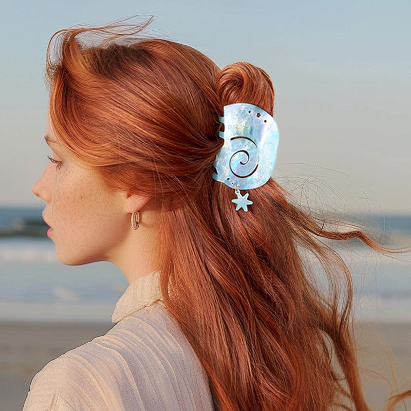 Medium Rippling Blue Shell Hair Claw Clips | NueShiny & Be warm  in