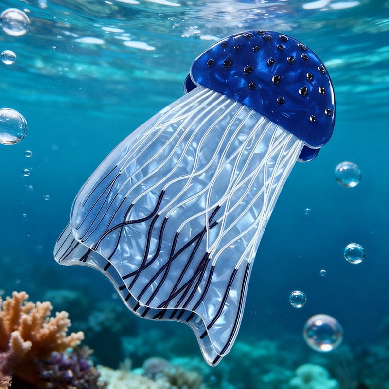 Medium Navy Blue Glowing Jellyfish Hair Claw Clips | NueShiny