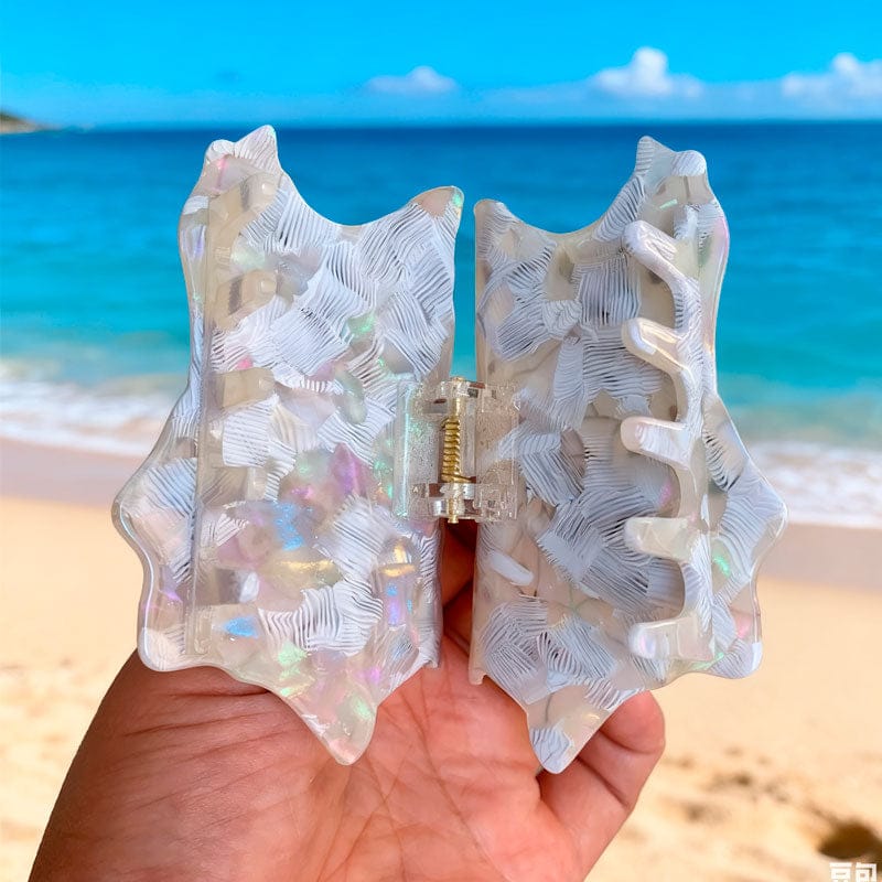 Medium White Polka Dot Conch Hair Claw Clips | NueShiny