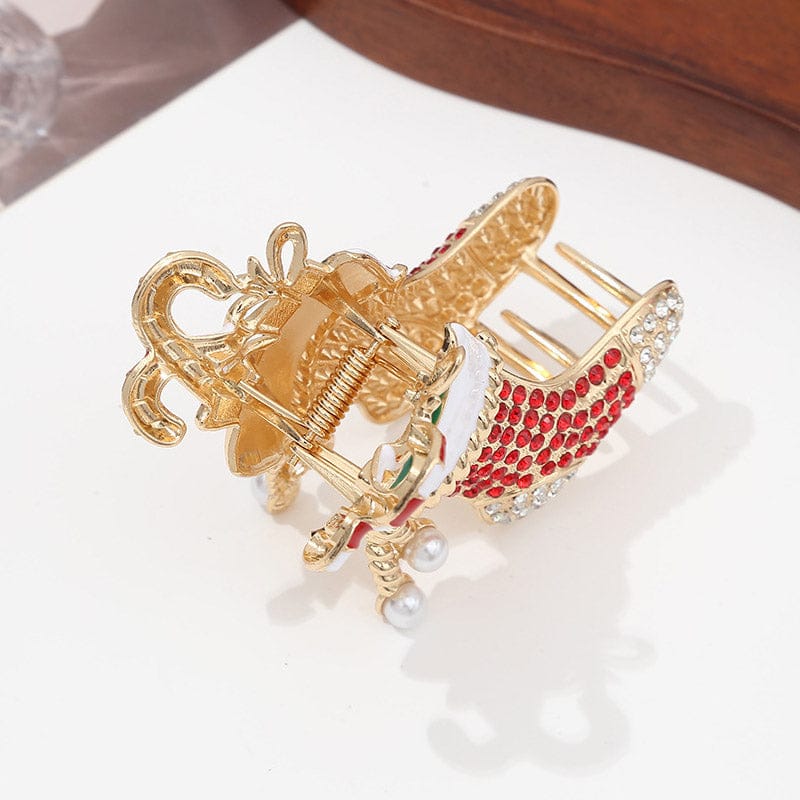 Medium Rhinestone Studded Christmas stockings Hair Claw Clips | NueShiny