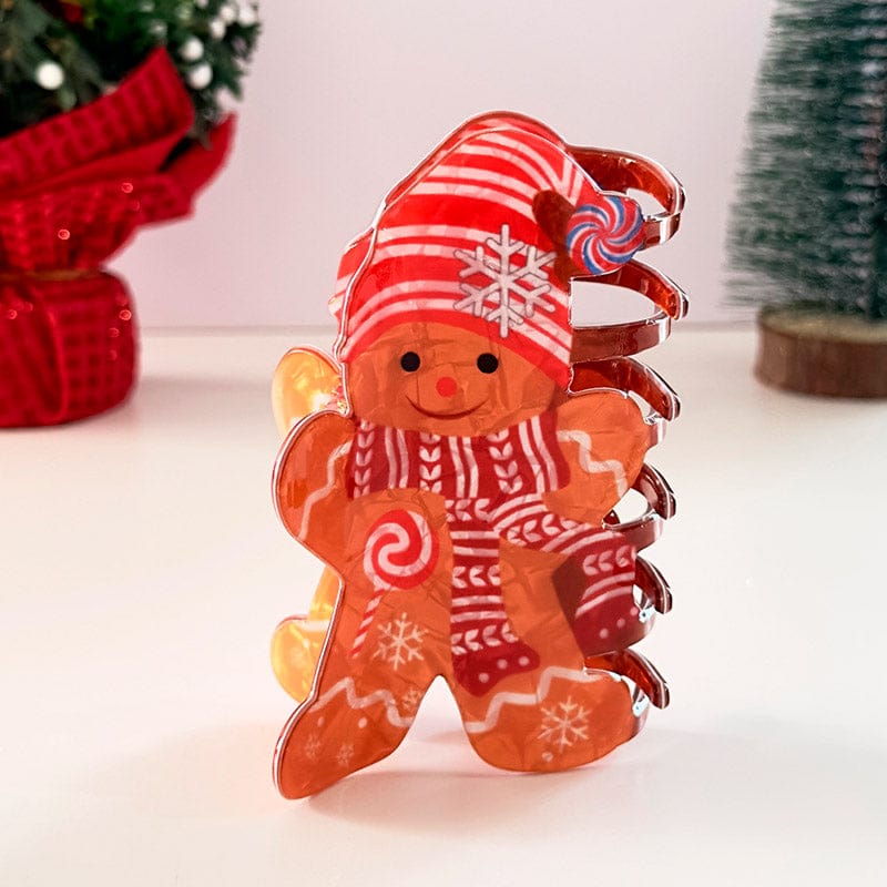 Medium Red Hat Gingerbread Man Hair Claw Clips | NueShiny