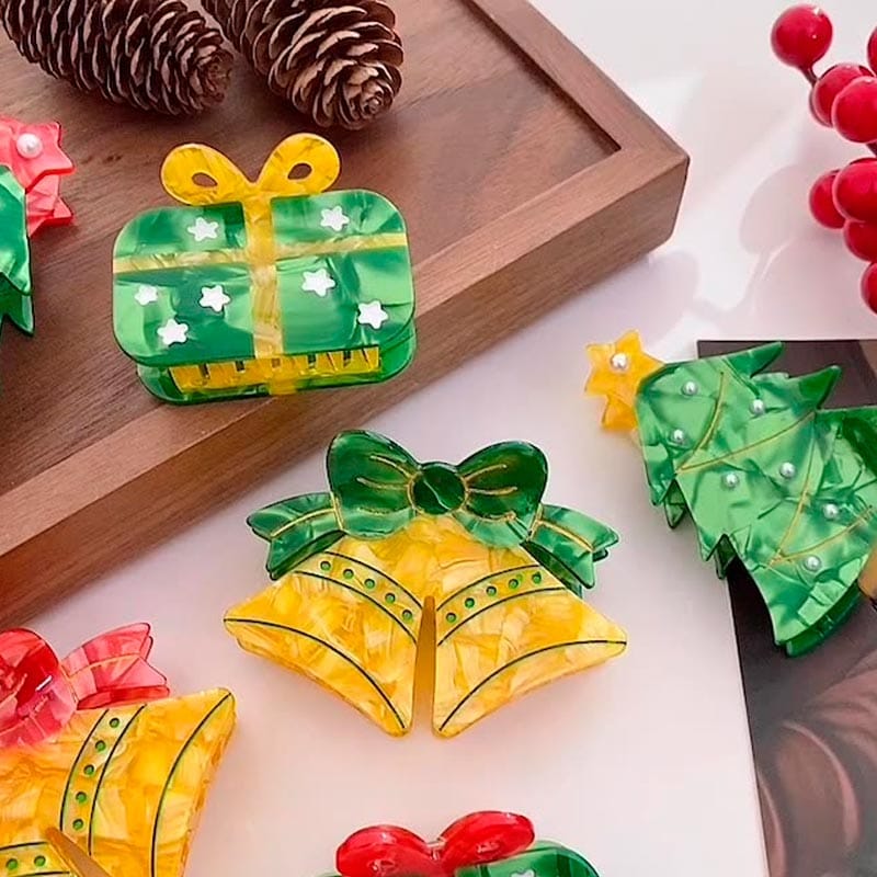 Small Yellow Rectangular Christmas Gift Hair Claw Clips | NueShiny