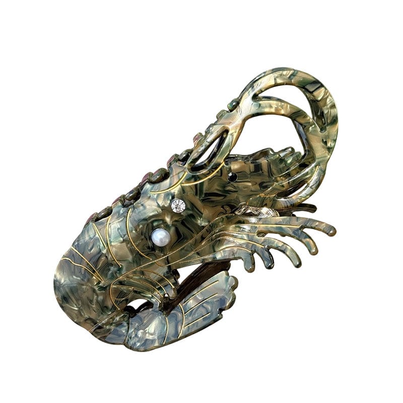 Medium Green And Yellow Striped Diamond-studded Lobster Hair Claw Clips | NueShiny