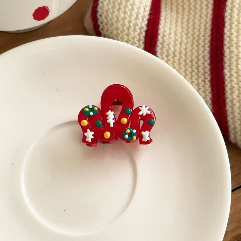 Mini Red Christmas Snow Top Hair Claw Clips | NueShiny