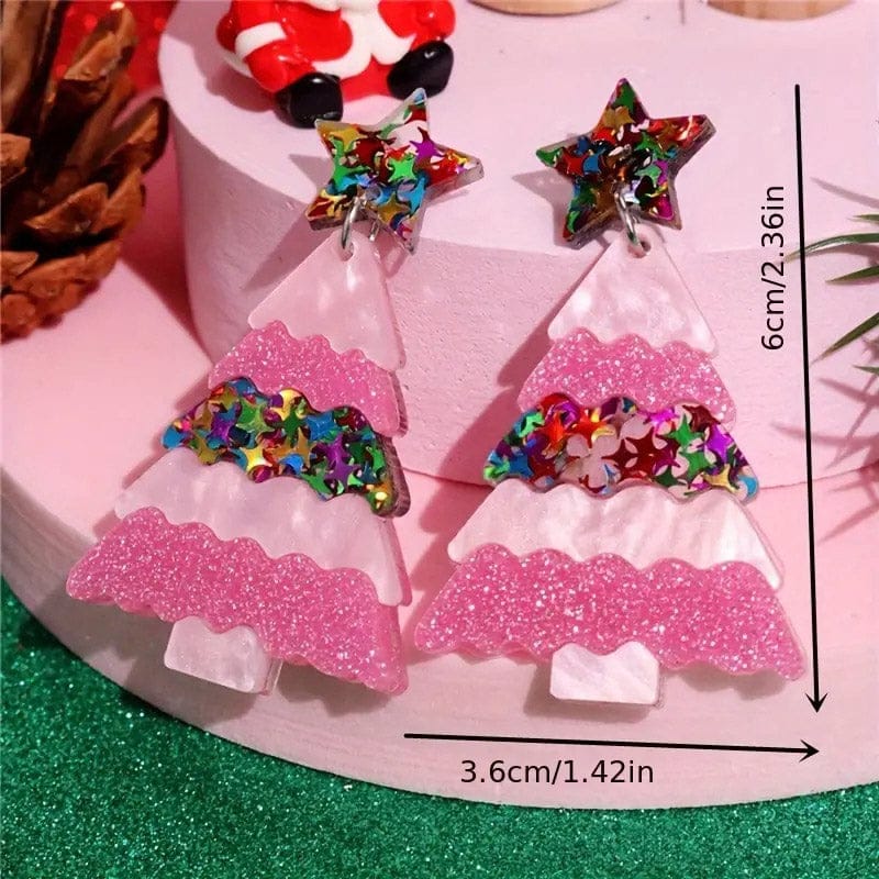 Pink Christmas Tree Earrings  | NueShiny