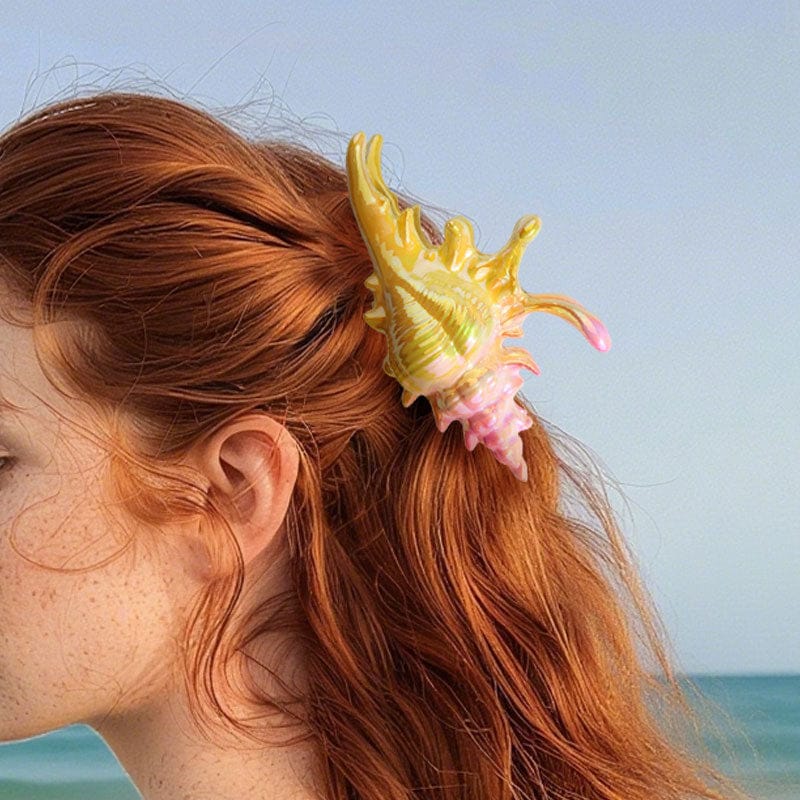 Jumbo Mustard And Pink Conch Hair Claw Clips | NueShiny
