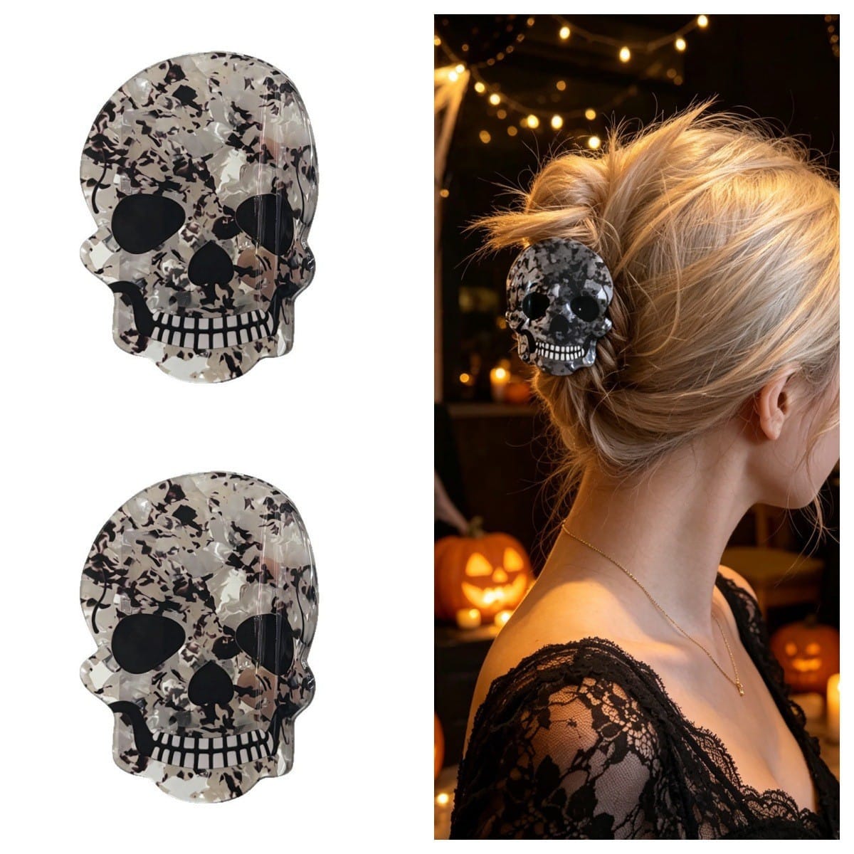 Medium Marble Skull Hair Claw NueShiny
