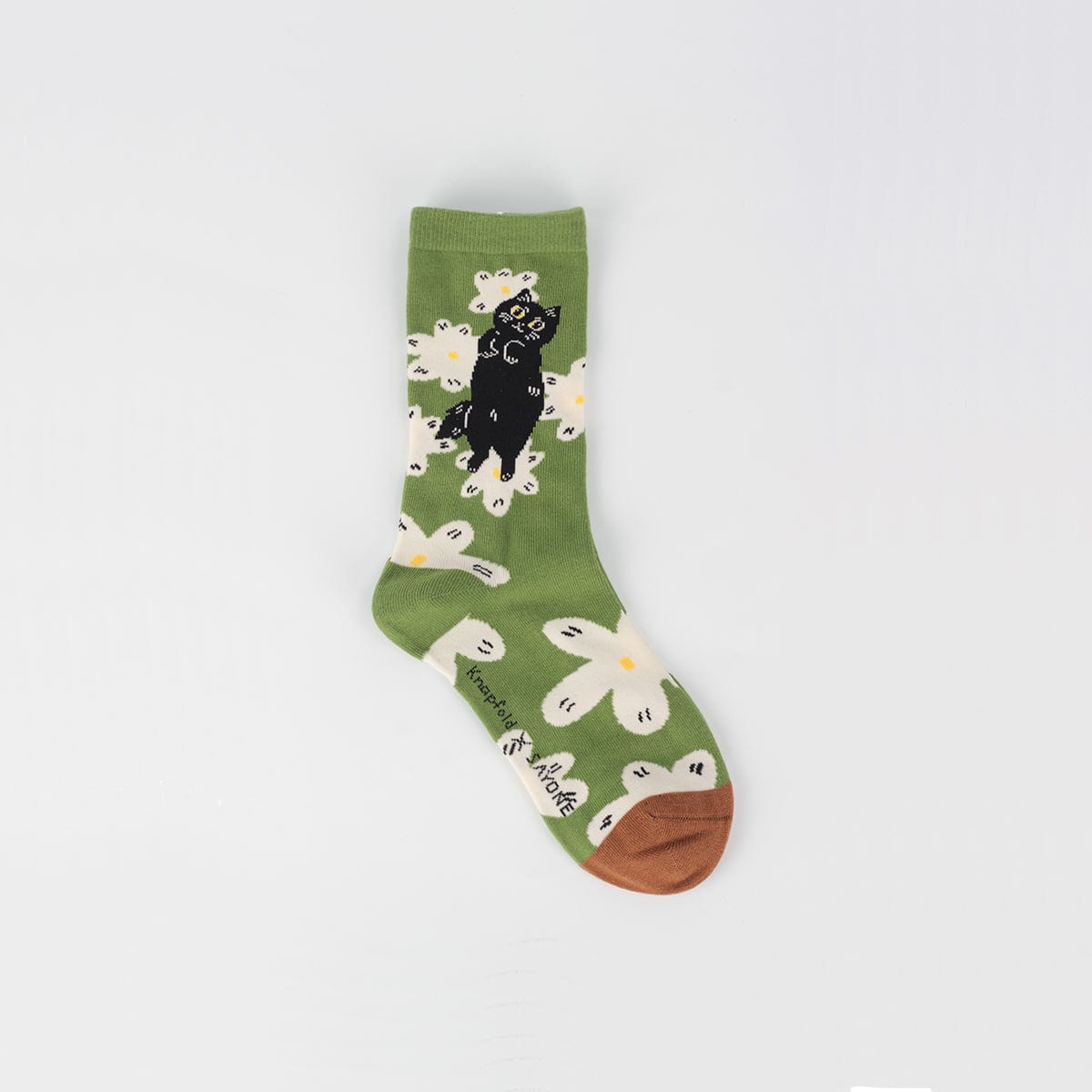One Pair Of  Light Grass Green Floral Cat Socks | NueShiny