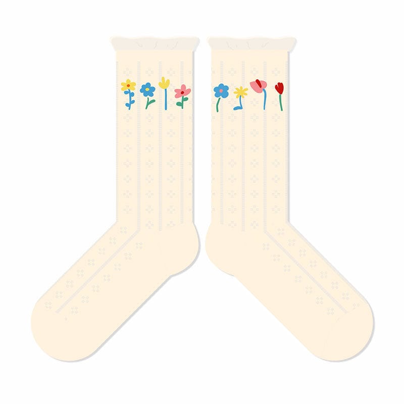 White Socks with Multi-Color Ditsy Flowers| NueShiny