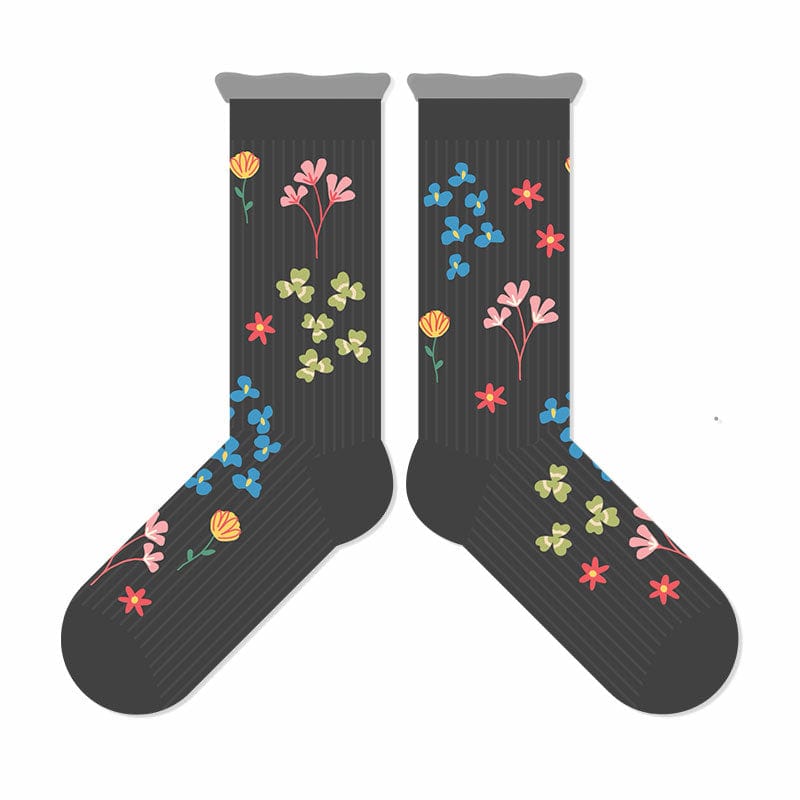 Black Socks with Multi-Color Floral Print| NueShiny