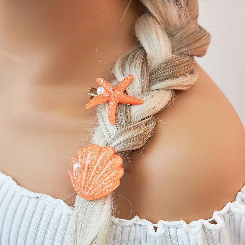 Orange Shell Pearl Starfish Hair Clip Set丨NueShiny