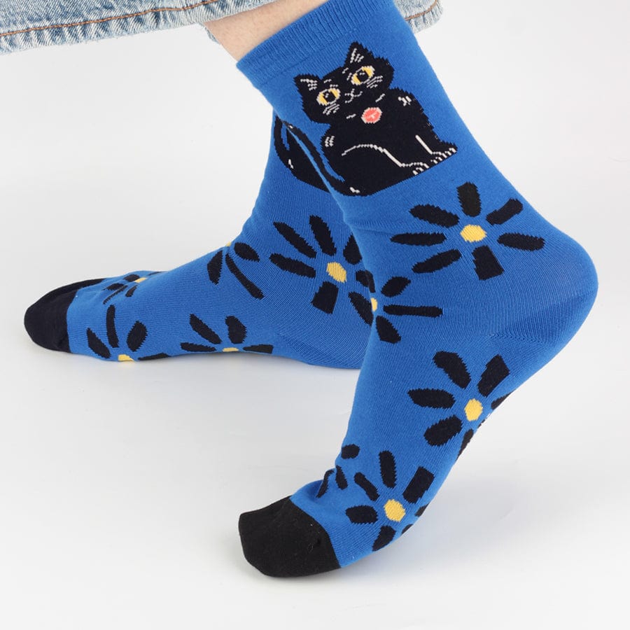 One Pair Of  Deep Space Blue Gentleman Cat Socks | NueShiny