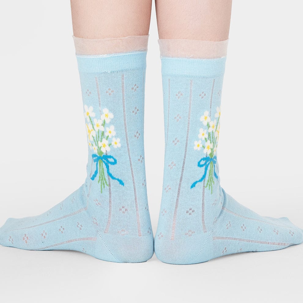Blue Socks with White Floral Bouquet Print | NueShiny