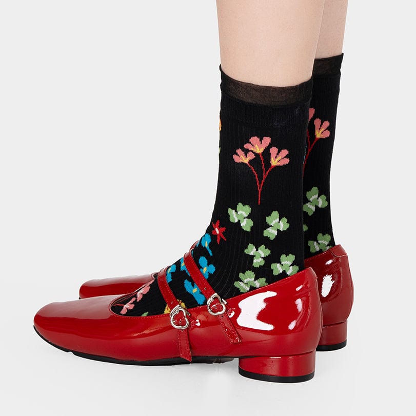 Black Socks with Multi-Color Floral Print| NueShiny