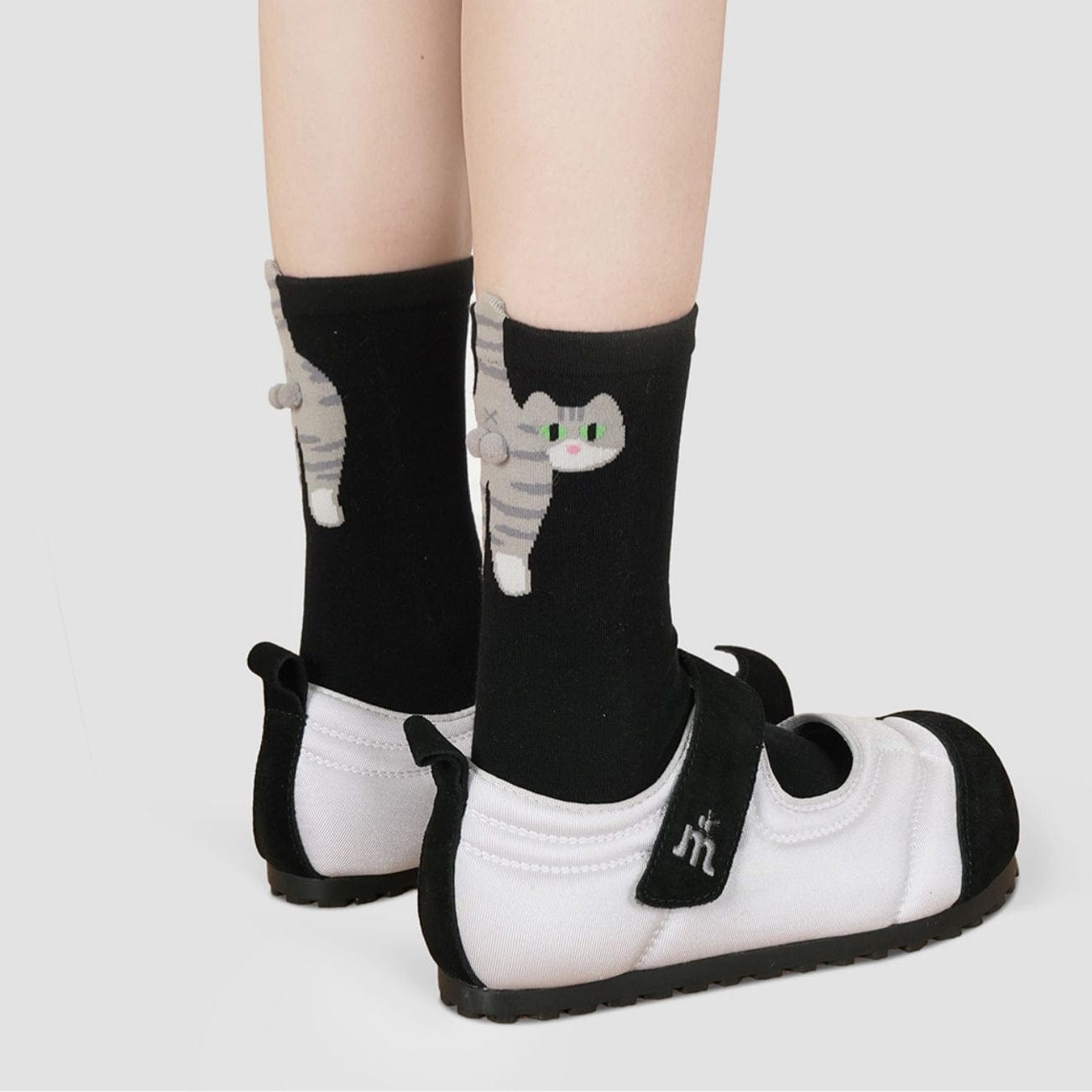 Black Socks with 3D Tabby Cat Design | NueShiny