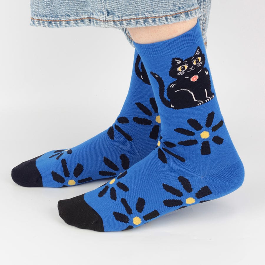 One Pair Of  Deep Space Blue Gentleman Cat Socks | NueShiny