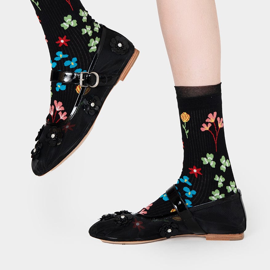 Black Socks with Multi-Color Floral Print| NueShiny