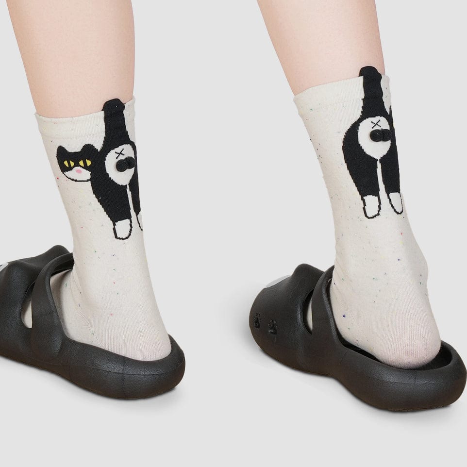 Speckled White Socks with 3D Cow Cat Design | NueShiny