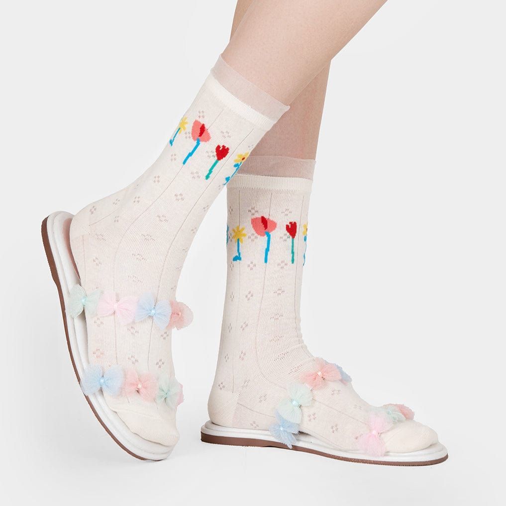 White Socks with Multi-Color Ditsy Flowers| NueShiny