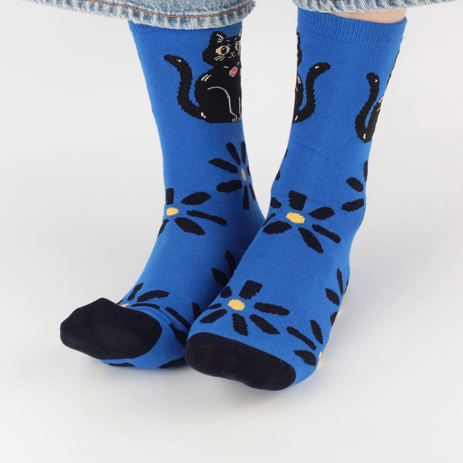One Pair Of  Deep Space Blue Gentleman Cat Socks | NueShiny