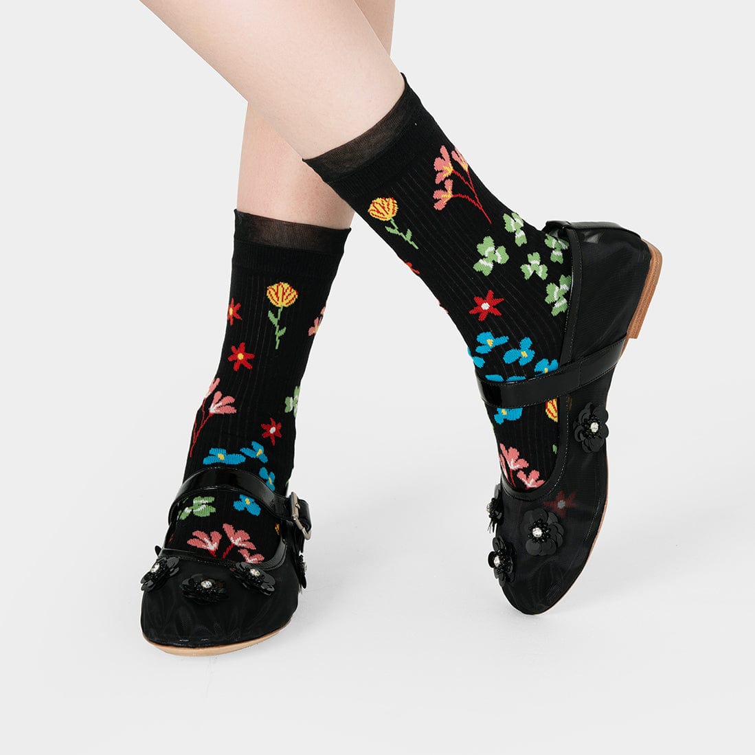 Black Socks with Multi-Color Floral Print| NueShiny