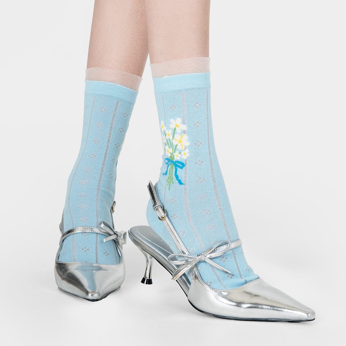 Blue Socks with White Floral Bouquet Print | NueShiny