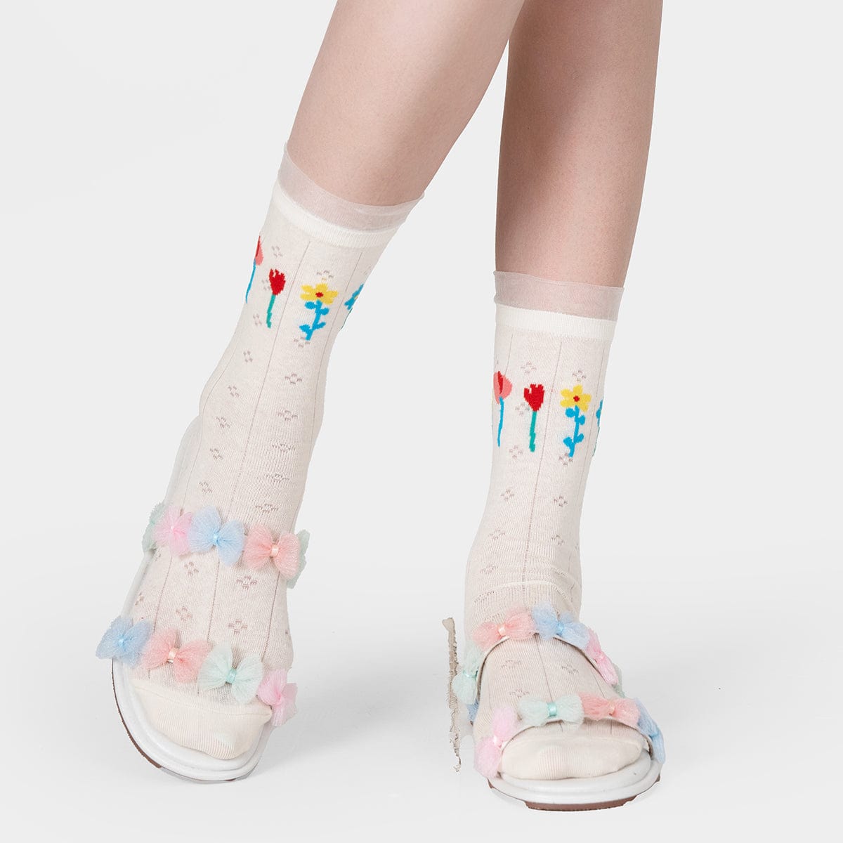 White Socks with Multi-Color Ditsy Flowers| NueShiny