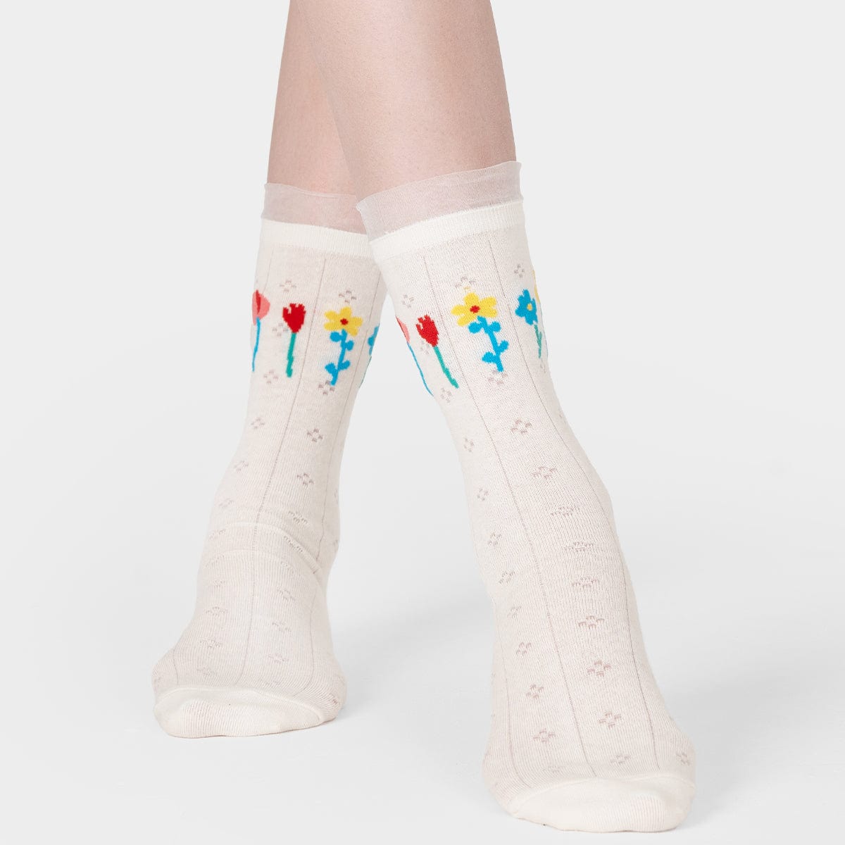White Socks with Multi-Color Ditsy Flowers| NueShiny