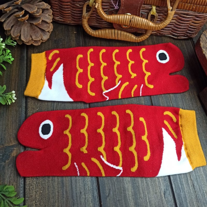 One Pair Of Red Goldfish Two-Toe Grip Socks | NueShiny