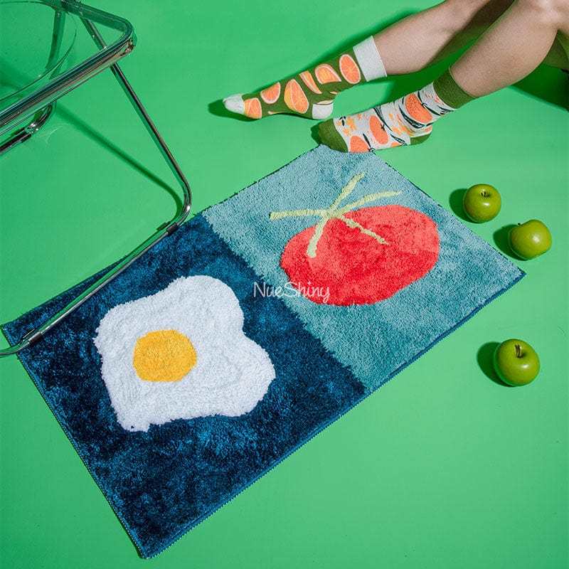 Fried Egg Tomato Tufted Rug Green Decor丨NueShiny- Free Shipping