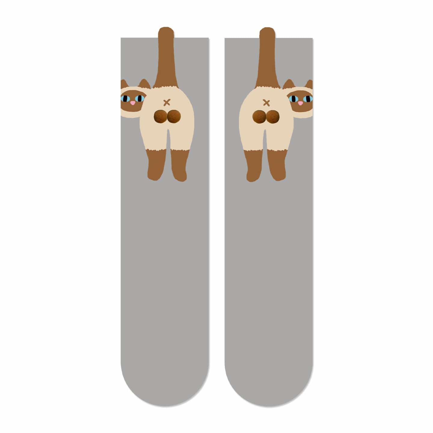 Gray Socks with 3D Siamese Cat Design | NueShiny