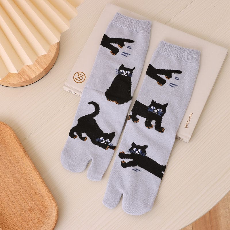 One Pair Of Light Blue Cat Tabi Socks | NueShiny