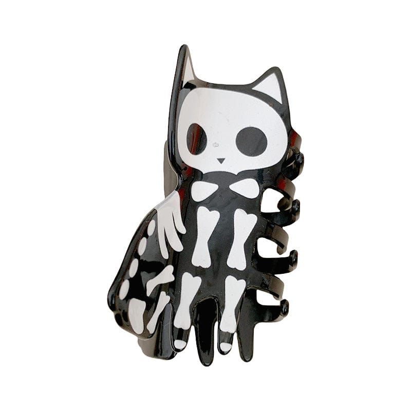Medium Black Kitten Skull Hair Claw Clips | NueShiny