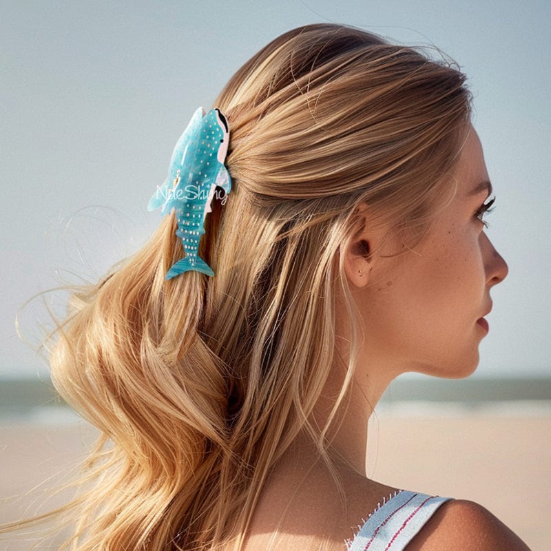 Jumbo Diamond Blue Whale Shark Ocean Series Hair Claw Clips丨NueShiny