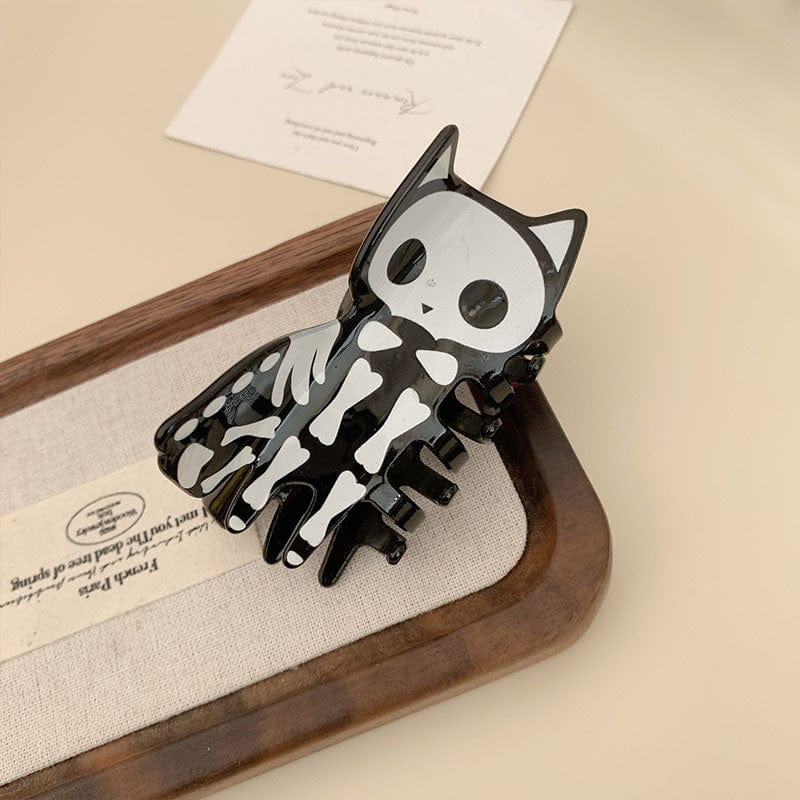 Medium Black Kitten Skull Hair Claw Clips | NueShiny