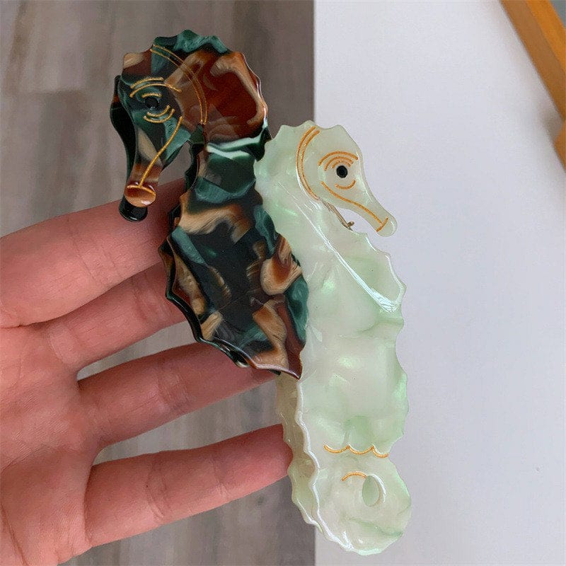 Jumbo Light green + blue double seahorse Hair Claw NueShiny