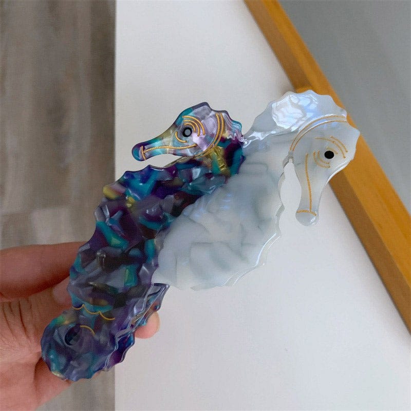 Jumbo  Light blue + blue-purple texture double seahorse  Hair Claw | NueShiny