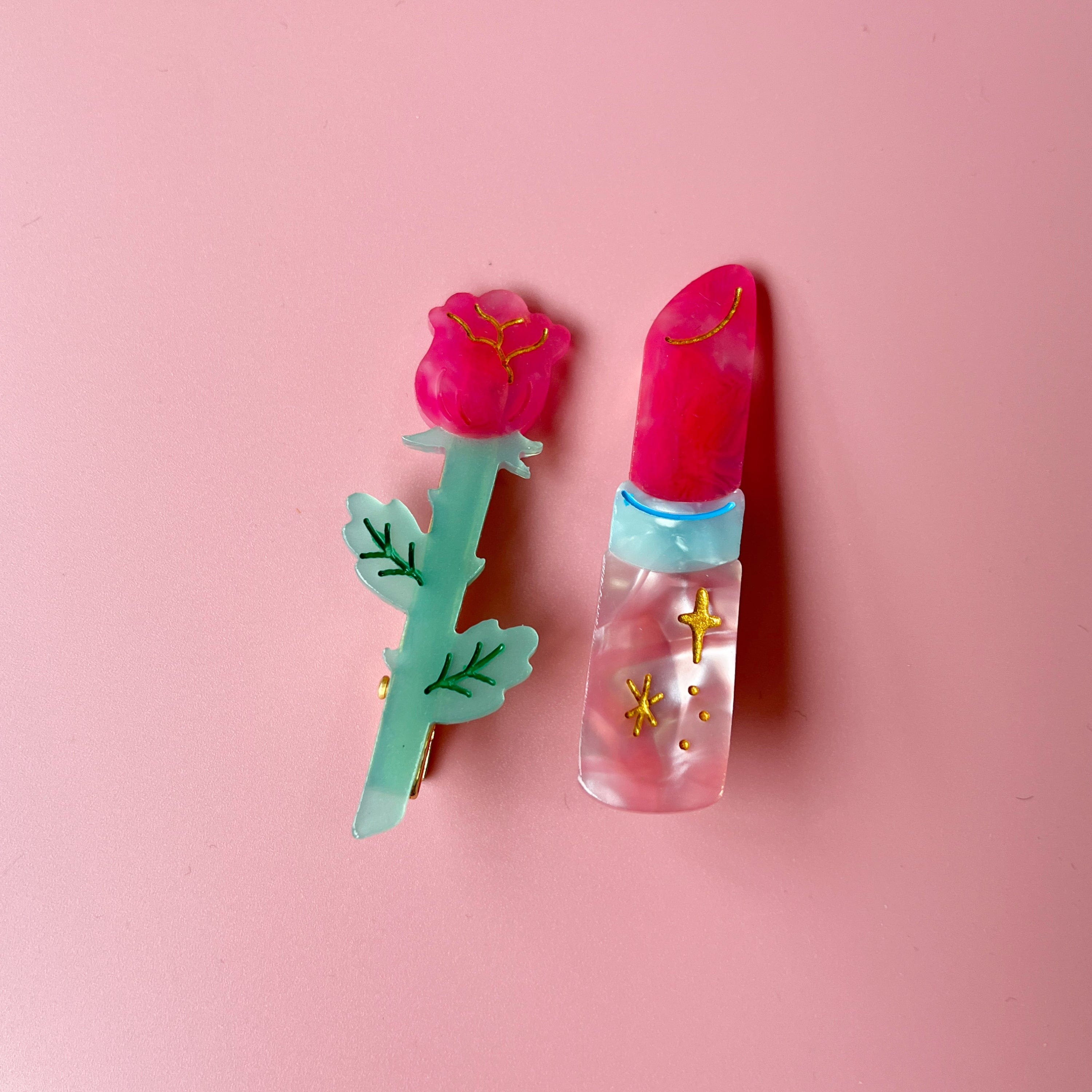 Rose & Lipstick Hair Clip Set | NueShiny & CLOUDY YUJIE