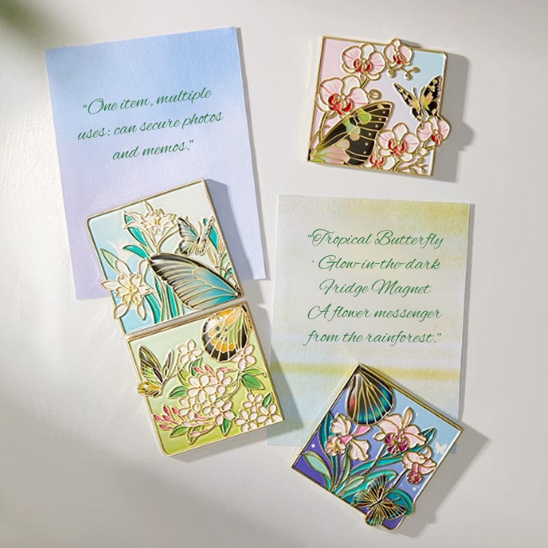 Glow-in-the-Dark Tropical Butterfly Fridge Magnets 4-Pack | NueShiny&Natural History Museum of China