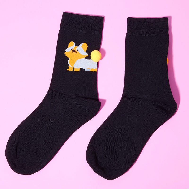 3-Pack Animal Crew Socks - Bear+Panda+Corgi Collection | NueShiny