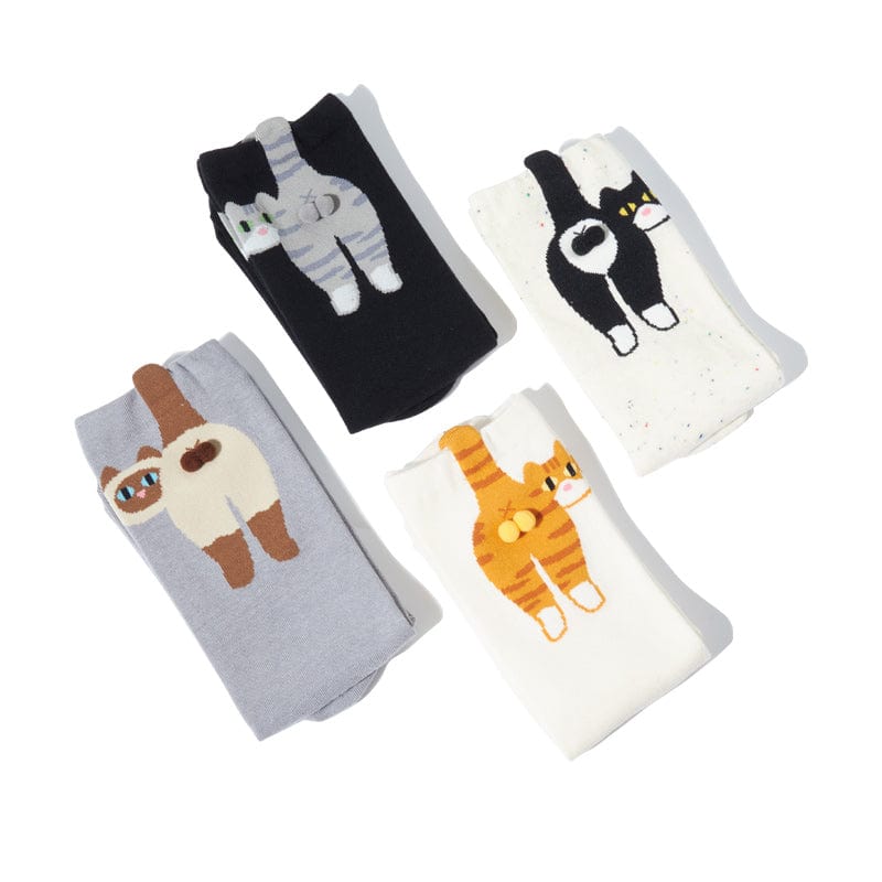 4-Pack Cat Variety Crew Socks  | NueShiny