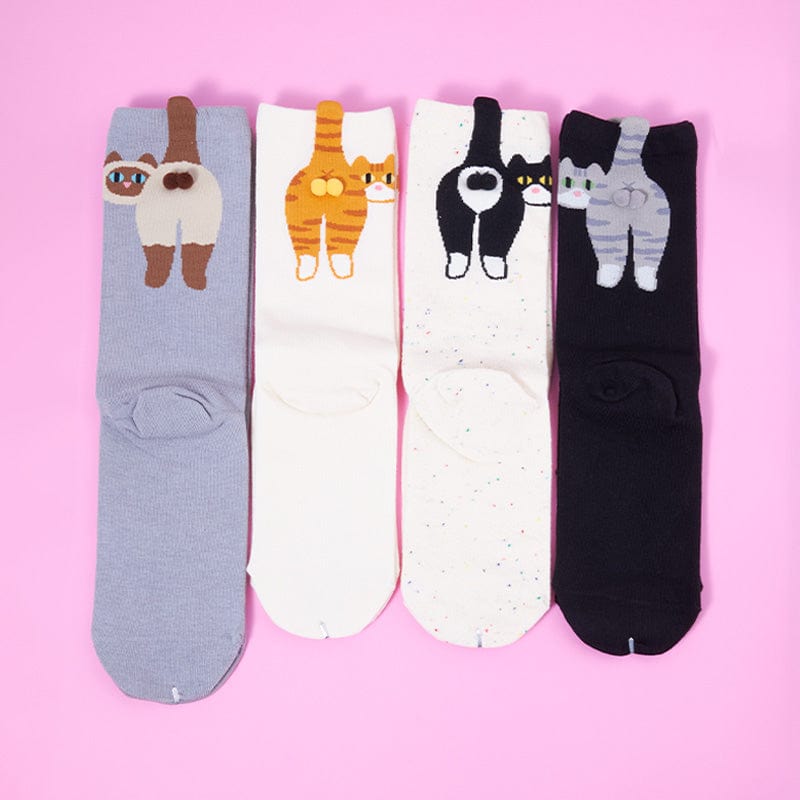 4-Pack Cat Variety Crew Socks  | NueShiny