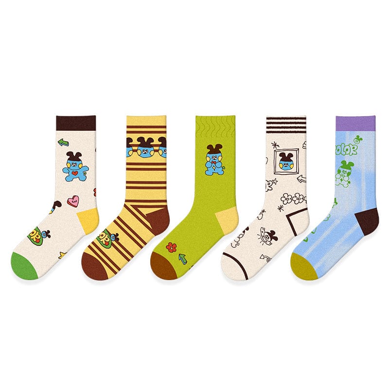 Five Pairs Of Graffiti Little Blue Bunny Socks | NueShiny