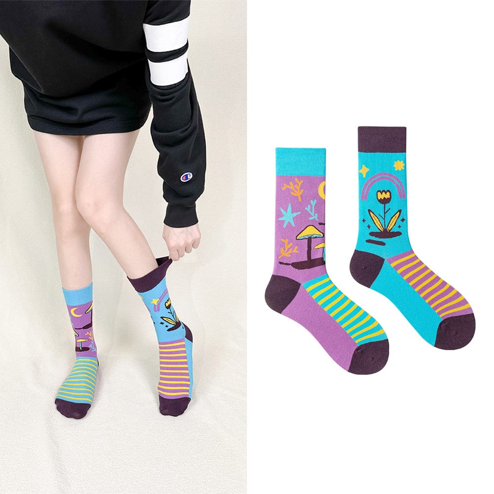 One Pair Of Mushroom & Flower Socks | NueShiny